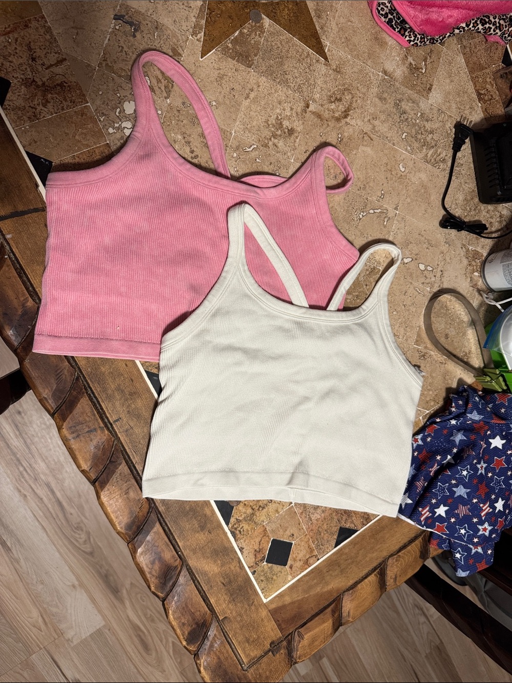 Pink and Cream Ribbed Tank Tops - Women's Layering Camisoles